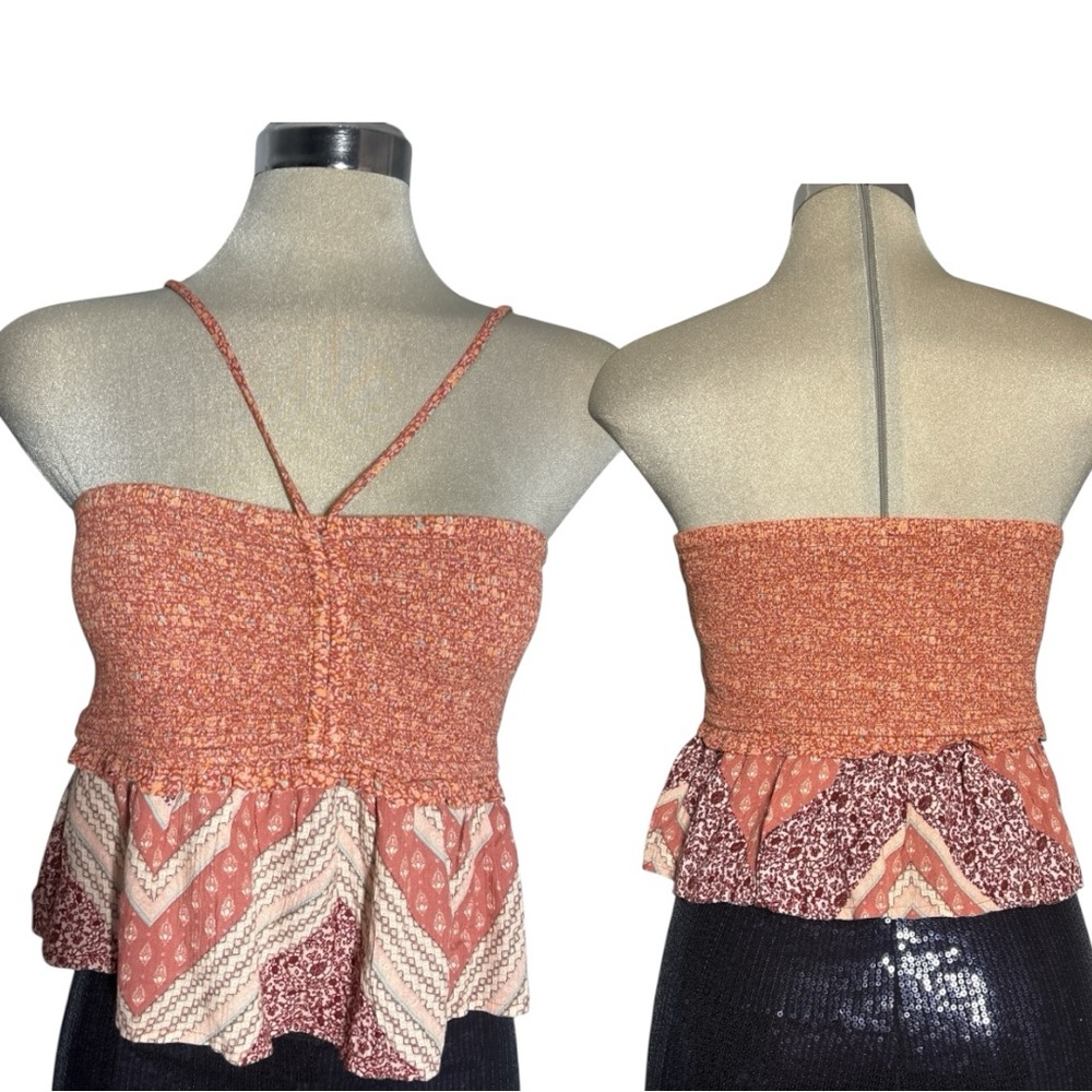 American Eagle Women's Boho Chic Spaghetti Strap Top - Orange Size L